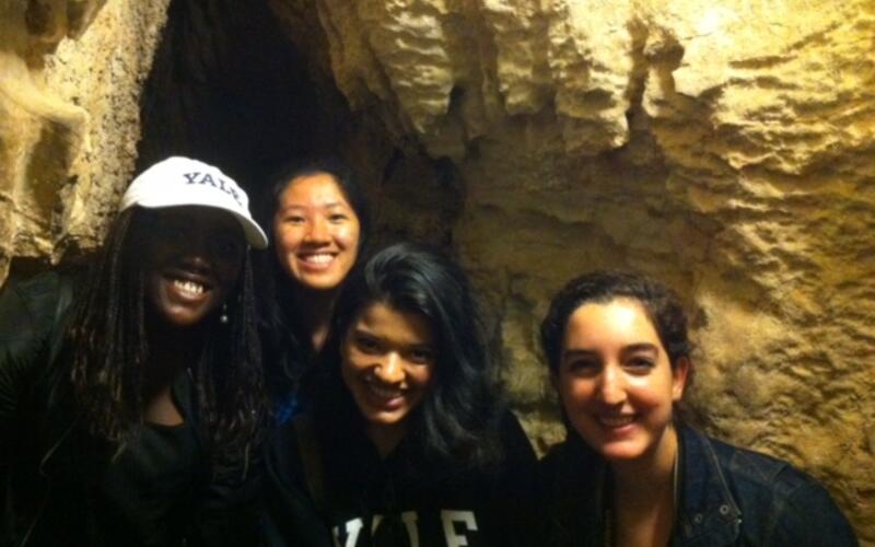 Four students inside the Cuevas de Zugarramurdi. Photo by Prof. Maripaz Garcia.