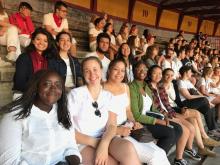 Part of the class sitting at the bull ring in Pamplona.  Photo by Prof. Maripaz Garcia.